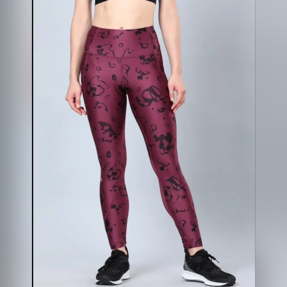 Under Armour Women's Deep Maroon Ankle Crop Ako Print Leggings - Picture 3 of 11